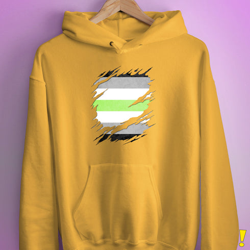 Agender Pride Flag Ripped Reveal Hoodie - Mustard